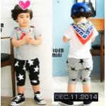 กางเกงฮาเร็มเด็กชายพิมพ์ลายดาว เนื้อผ้าคอตตอลเกล็ดปลา