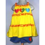 ชุดเสื้อกางเกงสายเดี่ยวสีเหลืองรูปหัวใจ