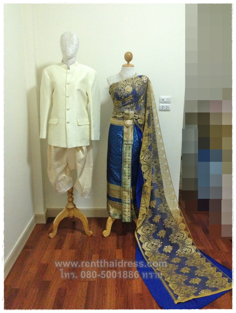เช่าชุดไทยจักรพรรดิ สีน้ำเงินทอง