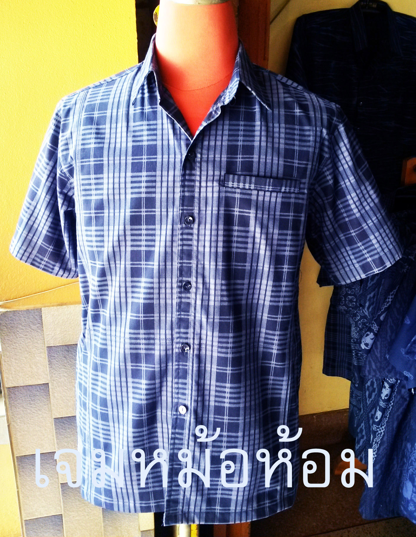 เสื้อหม้อห้อมเชิ้ตแขนสั้น พิมพ์ลาย มี 3 กระเป๋า