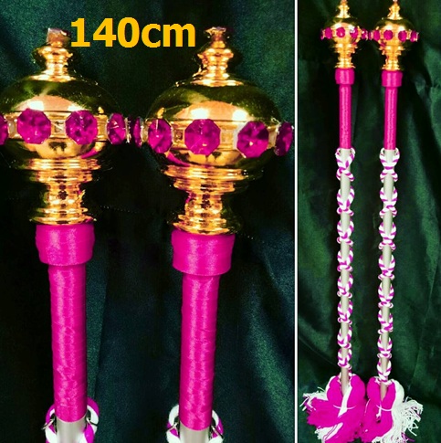 ไม้ดรัมเมเยอร์หัวทองติดพลอย(สีชมพูบานเย็น)สูง140cm สำหรับเด็กอนุบาล