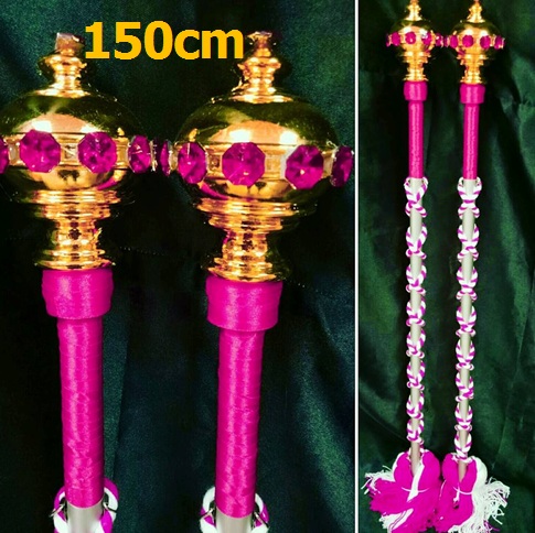 ไม้ดรัมเมเยอร์หัวทองติดพลอย(สีชมพูบานเย็น)สูง150cm สำหรับเด็กอนุบาล