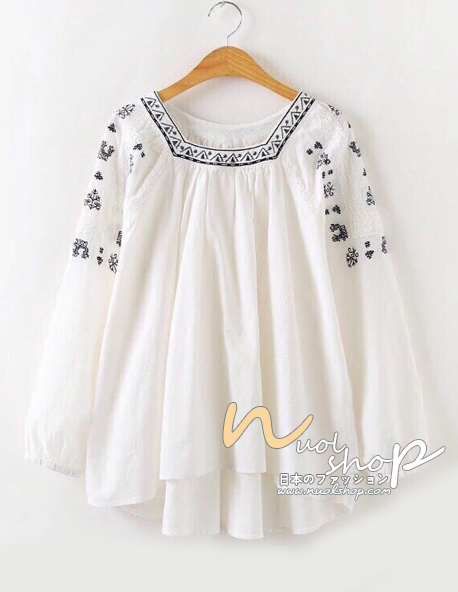 เสื้อผ้าฝ้ายปักลายแต่งลูกไม้ รอบอกฟรี- 50 นิ้ว