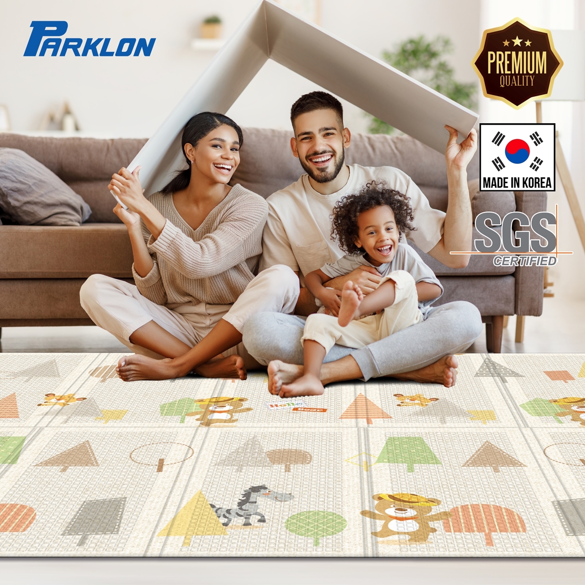แผ่นรองคลาน Parklon แบบพับได้ PE Folding Mat ลาย Hello Bear Tree ขนาด 140*200 หนา 1.0cm