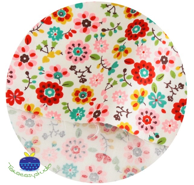 ผ้าคอตต้อนเกาหลี ลาย JUNI FLOWER IVORY ผ้าฝ้าย 100% ตัดขายขนาดผ้าเริ่ม 1/4 (45x56.5 cm)