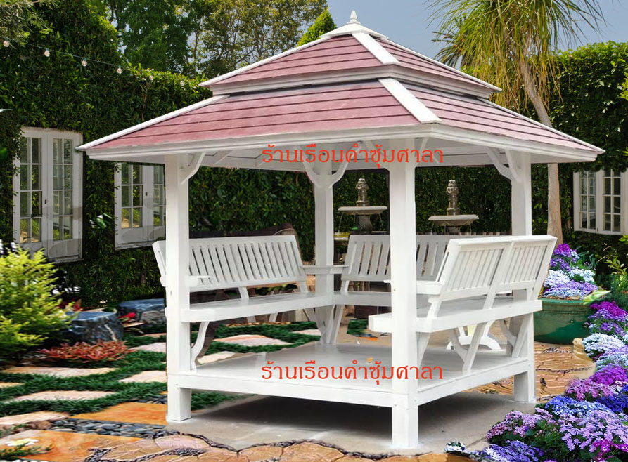 ( รหัส B2-เรียบ ) ศาลา ไม้สัก สีขาว คาตาล2ชั้น หลัง / ขนาด 2x2x3 เมตร