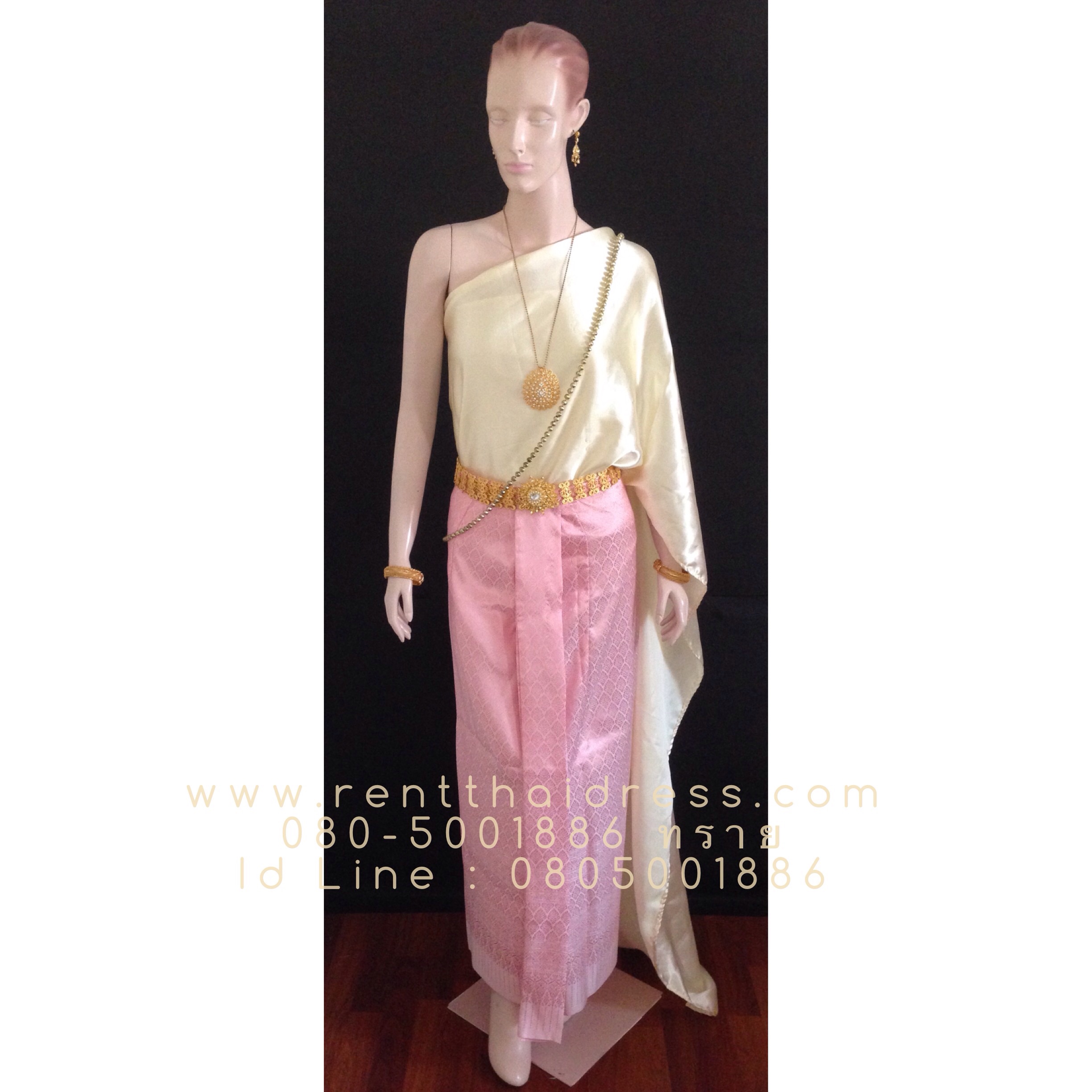 เช่าชุดไทย ร.4 แบบแม่หญิงเรไร ผ้าถุงสีชมพูอ่อน *สไบสามารถเปลี่ยนสีได้ตามลูกค้าต้องการค่ะ