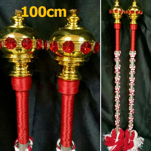 ไม้ดรัมเมเยอร์หัวทองติดพลอย(สีแดง)สูง100cm สำหรับเด็กอนุบาล