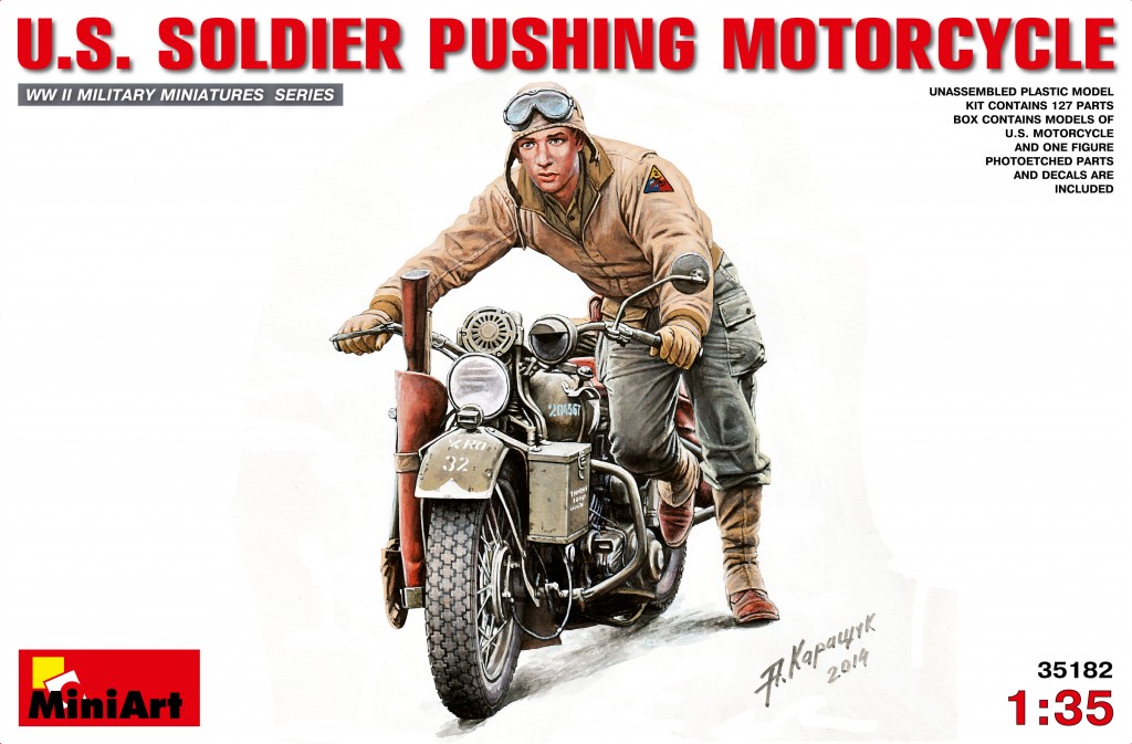 MI35182 U.S. SOLDIER PUSHING MOTORCYCLE 1/35