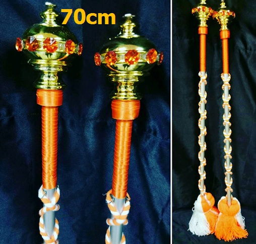 ไม้ดรัมเมเยอร์หัวทองติดพลอย(สีส้ม)สูง70cm สำหรับเด็กอนุบาล