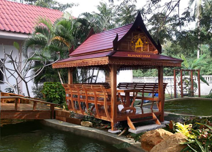 ( รหัส A7-2x3 m. ) ศาลา ไม้สัก สีเงา ทรงไทย อโยธยา / ขนาด 2.00x3.00x3.40 เมตร