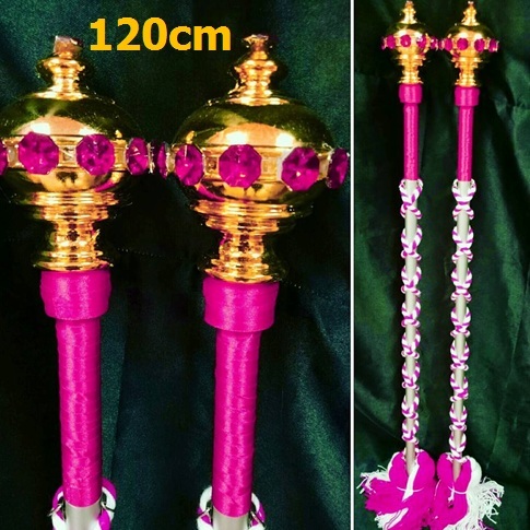 ไม้ดรัมเมเยอร์หัวทองติดพลอย(สีชมพูบานเย็น)สูง120cm สำหรับเด็กอนุบาล