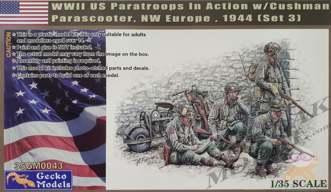 35GM0043 WWII US PARATROOPS IN ACTION W/CUSHMAN PARASCOOTER NW EUROPE, 1944 (SET 3) [1/35]