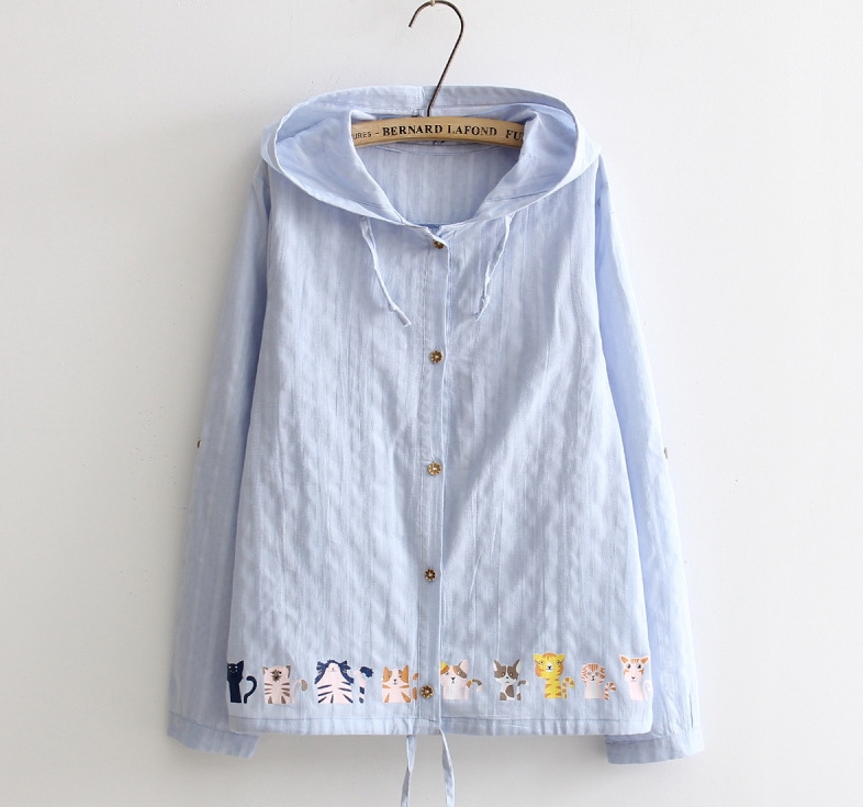 เสื้อคลุมผ้าฝ้ายสกรีนลายแมว รอบอก 37 นิ้ว