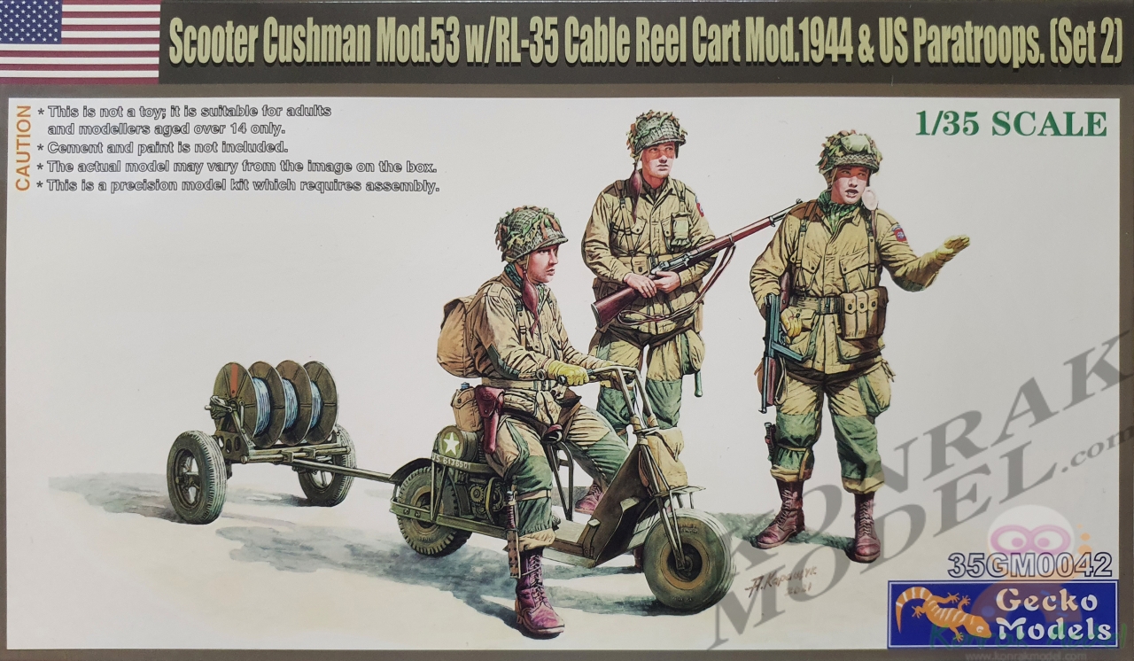35GM0042 WWII US PARATROOPS WITH CUSHMAN PARASCOOTER AND CABLE REEL CART [1/35]