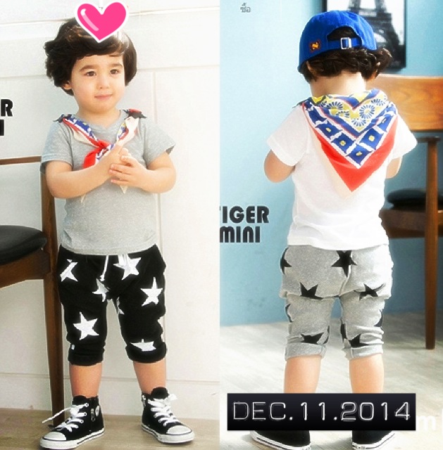 กางเกงฮาเร็มเด็กชายพิมพ์ลายดาว เนื้อผ้าคอตตอลเกล็ดปลา