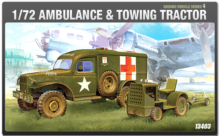 AC13403 WWII GROUND VEHICLE SET- 4 U.S. AMBULANCE & TOWING TRACTOR(1/72)