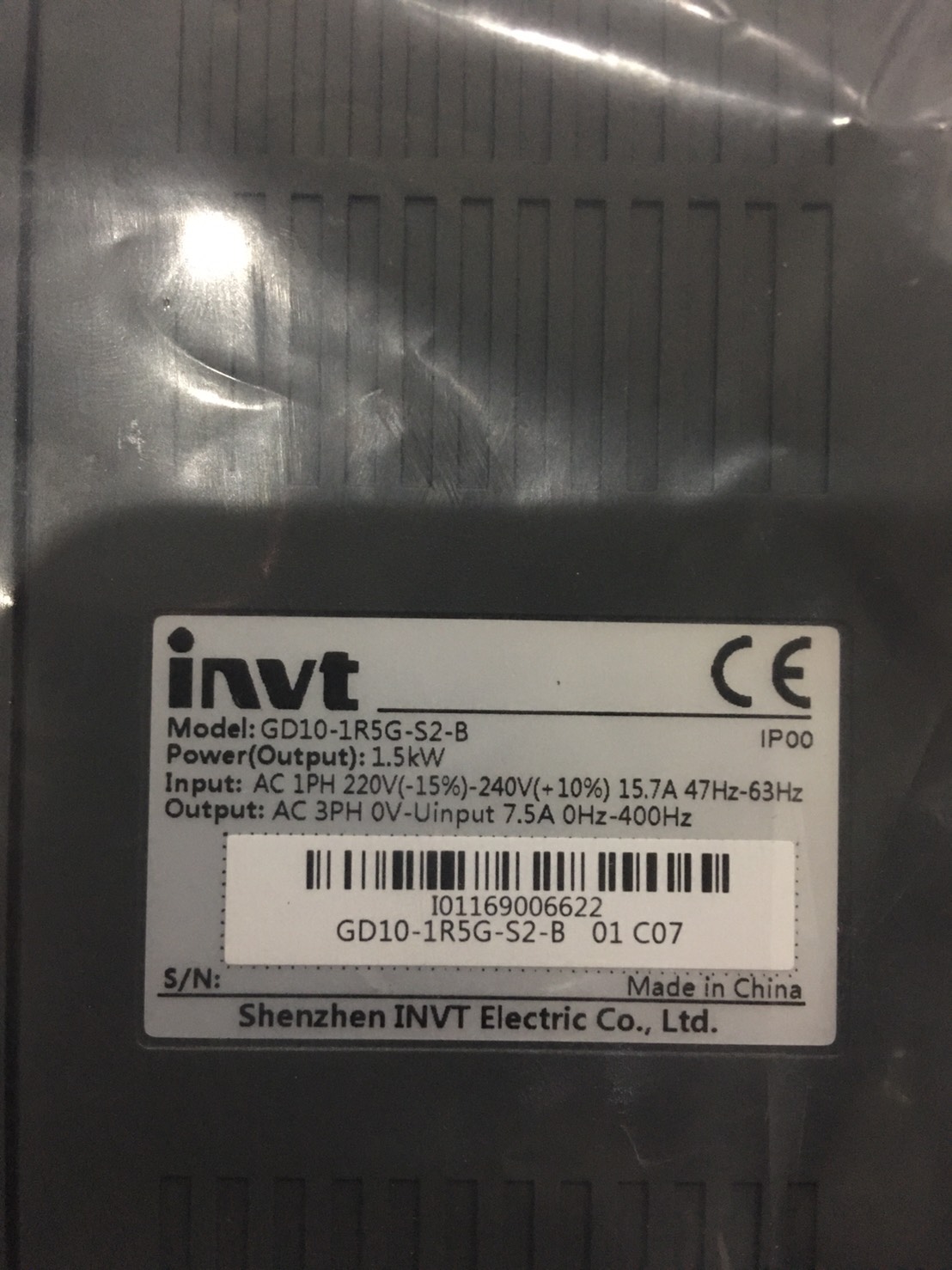 ขาย INVERTER INVT ไฟเข้า 200-220 VOLT INPUT ใช้ไฟบ้านได้ OUTPUT 1.5KW 0-400 HZ