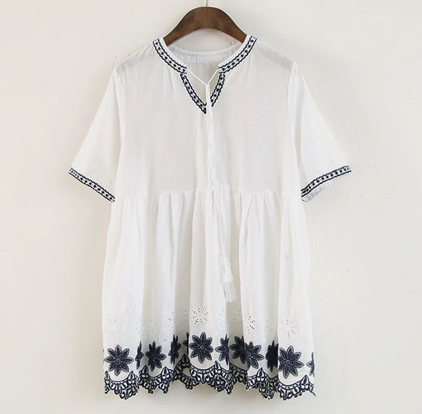 เสื้อผ้าฝ้ายนุ่มลายดอกไม้ปักลาย รอบอก 37 นิ้ว