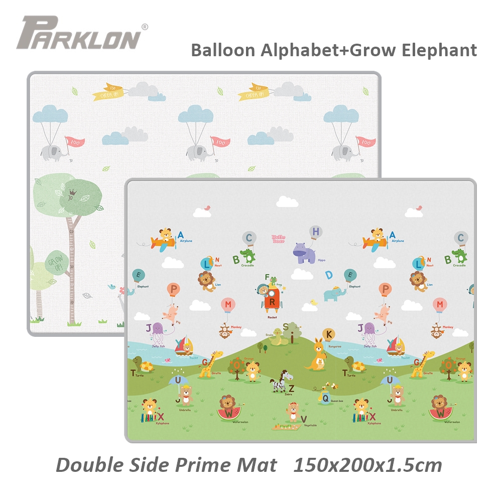 Parklon แผ่นรองคลานรุ่น PE Double Sided Prime Mat ขนาด 150x200cm หนา 1.5cm ลาย Balloon Alphabet+Grow Elephant