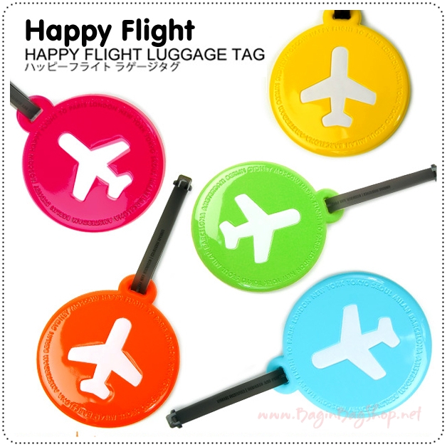 HAPPY FLIGHT Round Luggage Tag ป้ายห้อยกระเป๋าเดินทาง