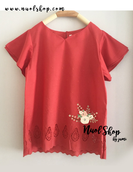 เสื้อผ้าฝ้ายปักฉลุลายแขนระบาย รอบอก 39 นิ้ว