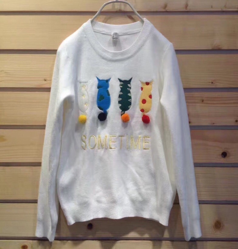 เสื้อไหมพรมนุ่มกันหนาวปักลายแมว megurumi รอบอก 36+ นิ้ว