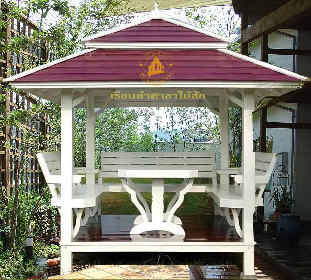 ( รหัส B1-เรียบ ) ศาลา ไม้สัก สีขาว คาตาล2ชั้น หลัง / ขนาด 2x2x3 เมตร