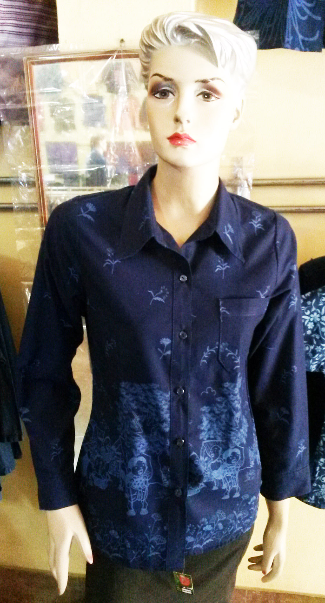 เสื้อหม้อห้อมเชิ้ตเข้ารูปแขนยาวผู้หญิง