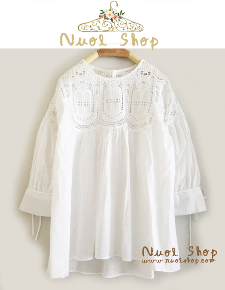 เสื้อผ้าฝ้ายแต่งลูกไม้ รอบอก 40 นิ้ว