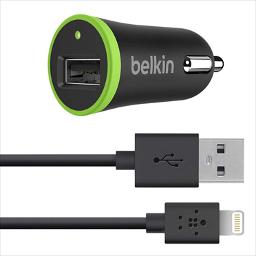 ชุดหัวชาร์จในรถ (ยาว) + สายชาร์จ belkin 2.1 แอมป์ (สีดำ)