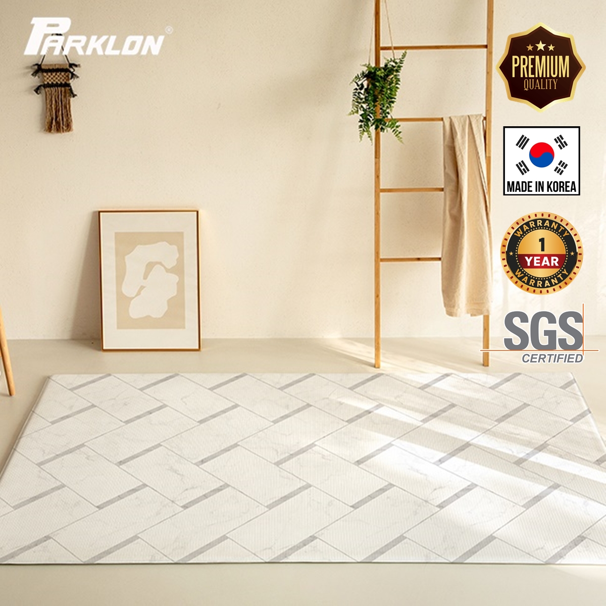 แผ่นรองคลาน PARKLON Pure Soft Mat ลาย Marble Herringbone ขนาด 140x210x1.5cm