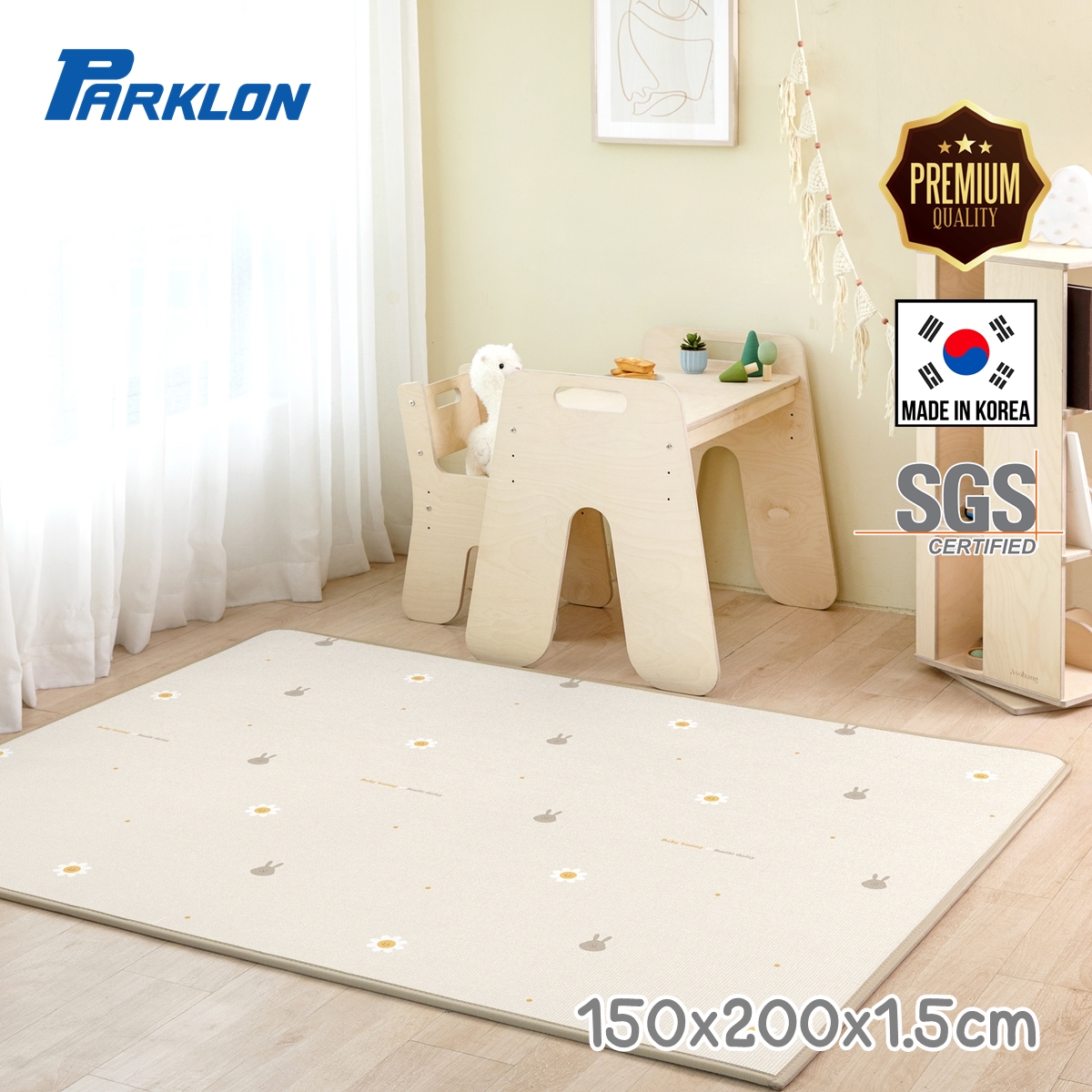 Parklon แผ่นรองคลานรุ่น PE Double Sided Prime Mat ขนาด 150x200cm หนา 1.5cm ลาย Bunny Daisy+Crayon