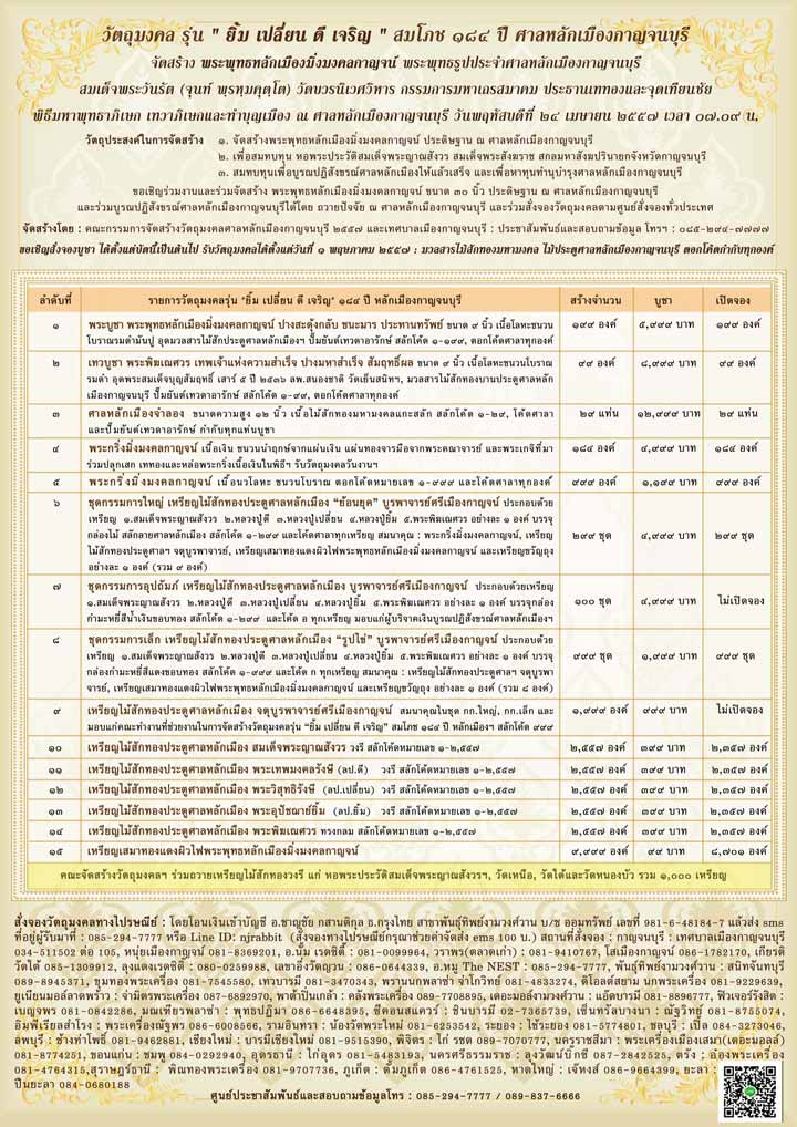 ..โค้ด ๙๙ เนื้อเงิน ..พระกริ่งมิ่งมงคลกาญจน์ สมโภช ๑๘๔ ศาลหลักเมืองกาญจนบุรี ปี 2557 พร้อมกล่องสวยครับ