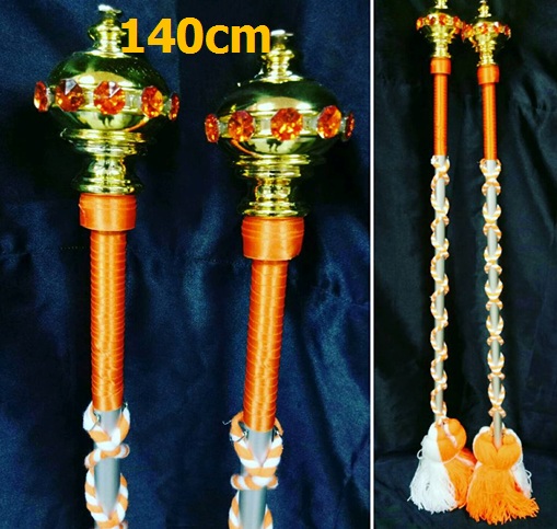 ไม้ดรัมเมเยอร์หัวทองติดพลอย(สีส้ม)สูง140cm สำหรับเด็กอนุบาล