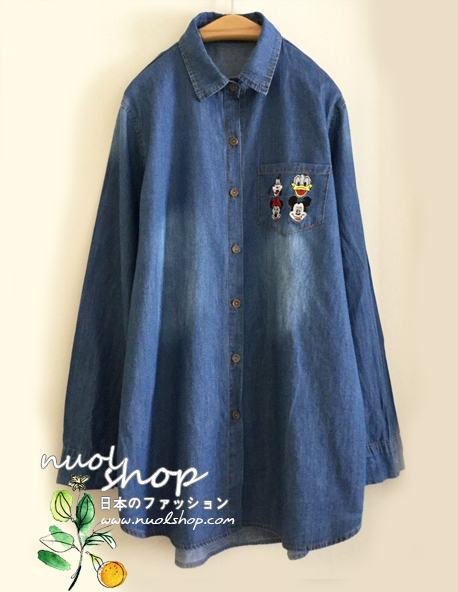 เสื้อเชิ้ตยีนส์ปักลายการ์ตูน รอบอก 42 นิ้ว