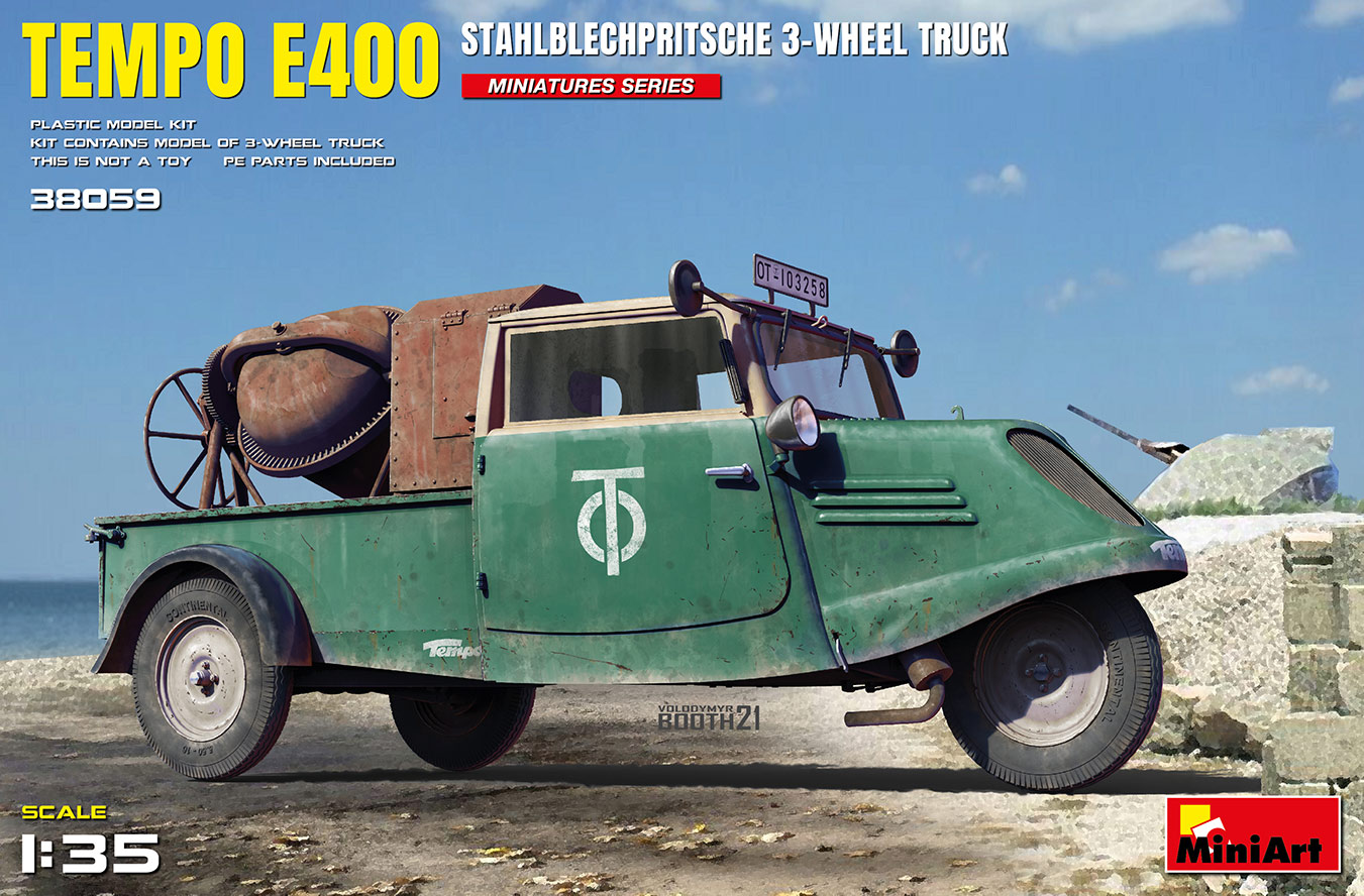MI38059 TEMPO E400 STAHLBLECHPRITSCHE 3-WHEEL TRUCK [1/35]