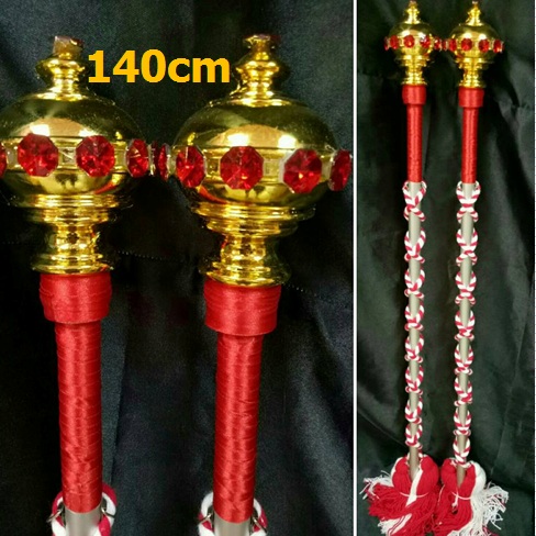 ไม้ดรัมเมเยอร์หัวทองติดพลอย(สีแดง)สูง140cm สำหรับเด็กอนุบาล