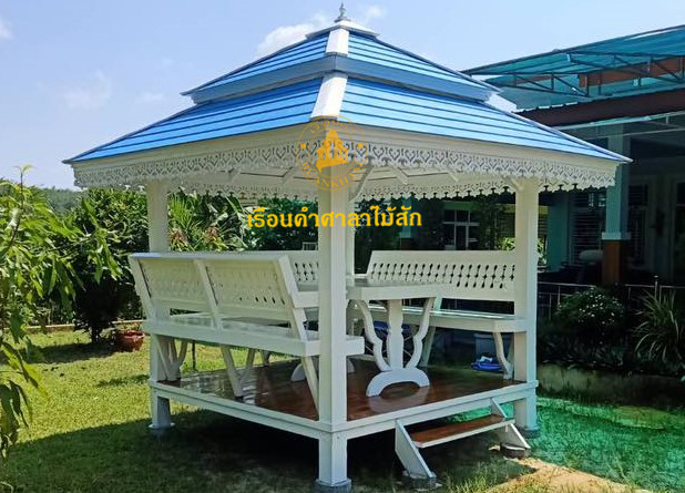 ( รหัส B3 ) ศาลา ไม้สัก สีขาว พิงสัปรด คาฟ้า2ชั้น2 / ขนาด 2.00x2.00x3.00 เมตร