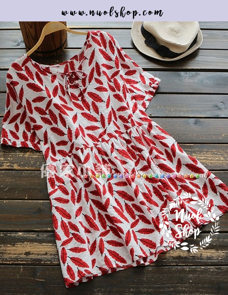 เสื้อผ้าฝ้ายนุ่มลายใบไม้ รอบอก 42 นิ้ว