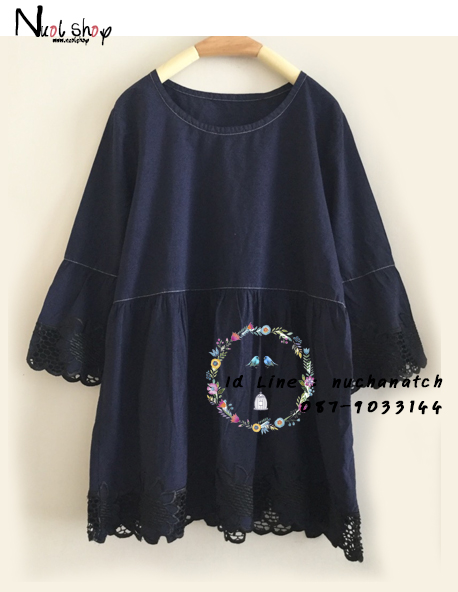 เสื้อผ้าฝ้ายนุ่มลายสก็อตปักลายดอกไม้ รอบอก 40 นิ้ว