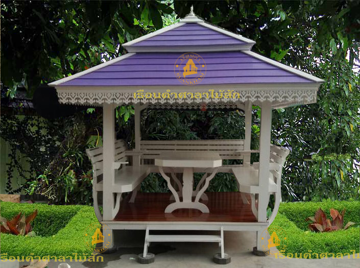 ( รหัส B4 ) ศาลา ไม้สัก สีขาว คาม่วง2ขั้น อโยธยา / ขนาด 2x2x3 เมตร