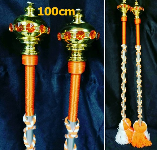 ไม้ดรัมเมเยอร์หัวทองติดพลอย(สีส้ม)สูง100cm สำหรับเด็กอนุบาล