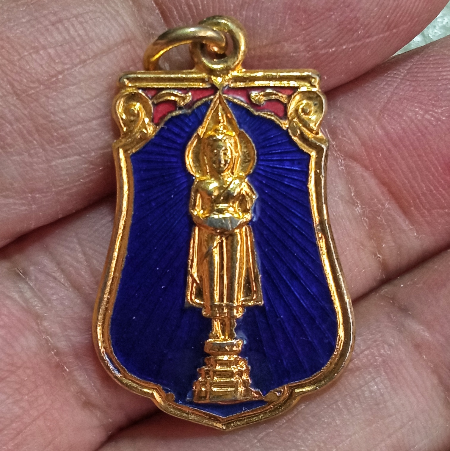 เหรียญหลวงพ่อวัดบ้านแหลม กะไหล่ทองลงยา2สี สีน้ำเงิน,สีแดง ปี2525 จ.สมุทรสงคราม