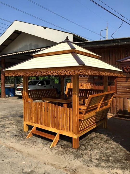 ( รหัส F3-ไม้สะเดา.) ซุ้มเค้เตอร์ ไม้สัก สีเงา คาตาล / ขนาด 1.20x1.50x2.50 เมตร