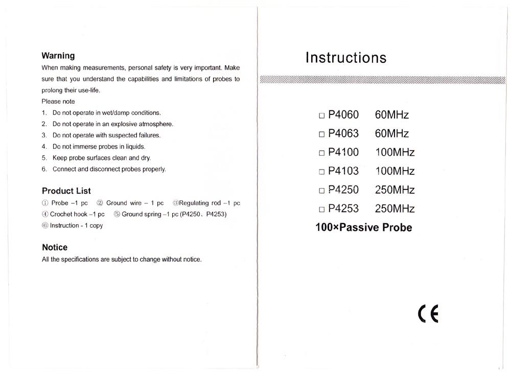 High Voltage Probe 2kV 100MHz P4100