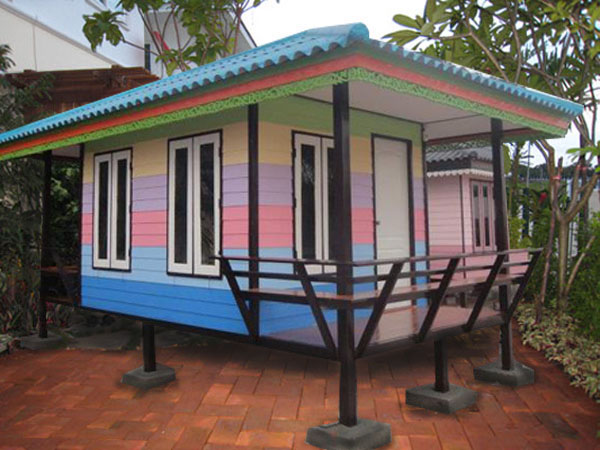 บ้านน็อคดาวน์ทรงปั้นหยา มีระเบียง (OMH-8) ขนาด 3.00 x 5.50 เมตร