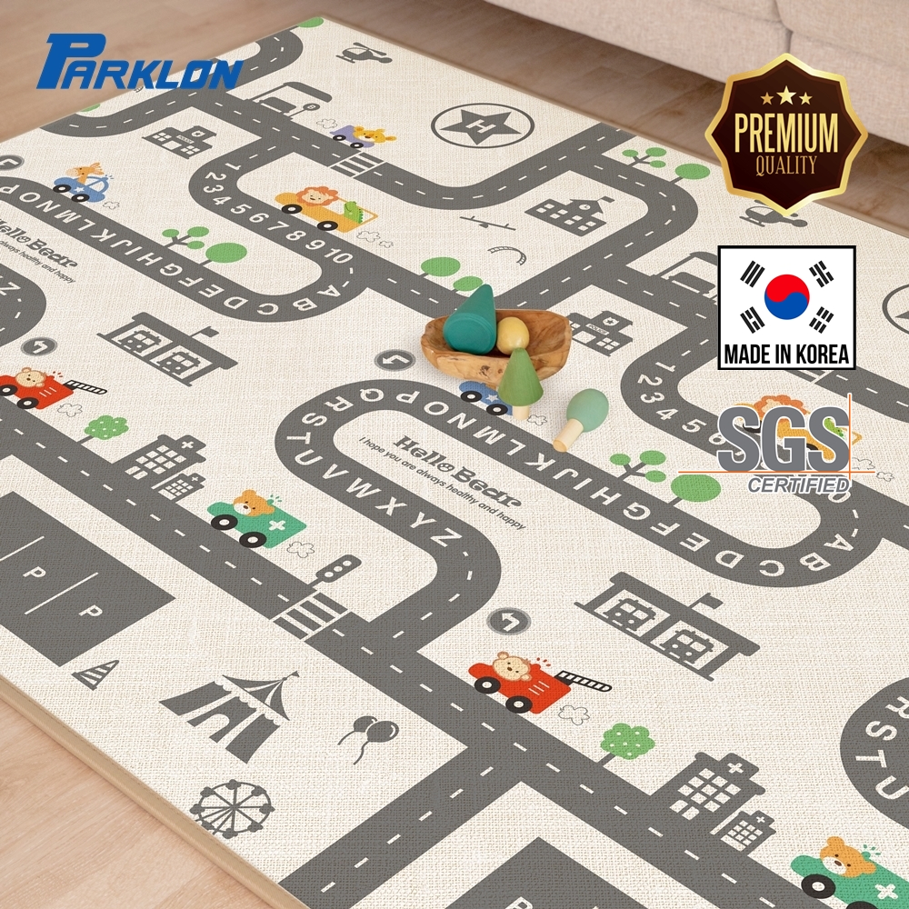 Parklon แผ่นรองคลานรุ่น PE Double Sided Prime Mat ขนาด 150x200cm หนา 1.5cm ลาย Crayon+Hello Bear Simple Road