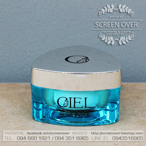 สกรีนกระปุกอะคริลิคสามเหลี่ยมหน้า 1 สี ฝา 1 สี