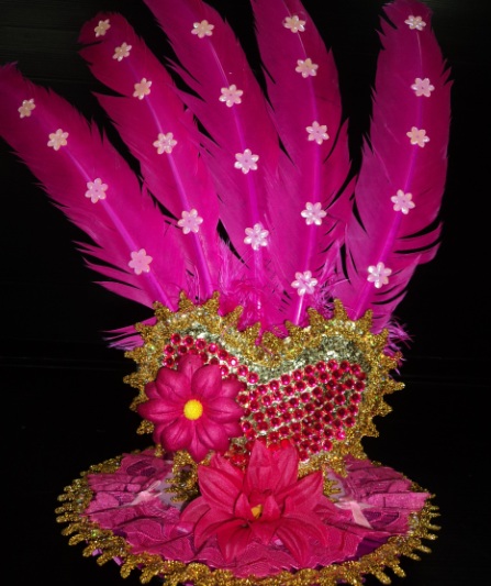 หมวกดรัมเมเยอร์ขนนกเด็กอนุบาลสีชมพูสลับดิ้นทองBA2557/036